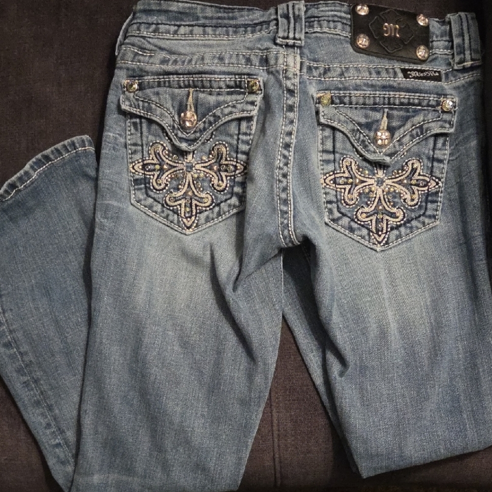 Miss Me Light Blue Boot Cut Jeans with Embellished Pockets